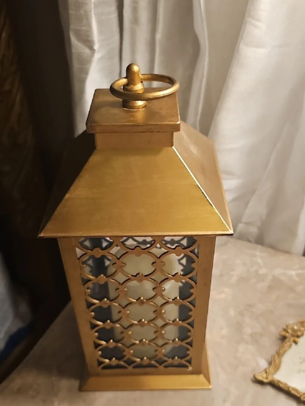 Battery Operated Gold Decorative Lantern - Brand New Approximately 13
